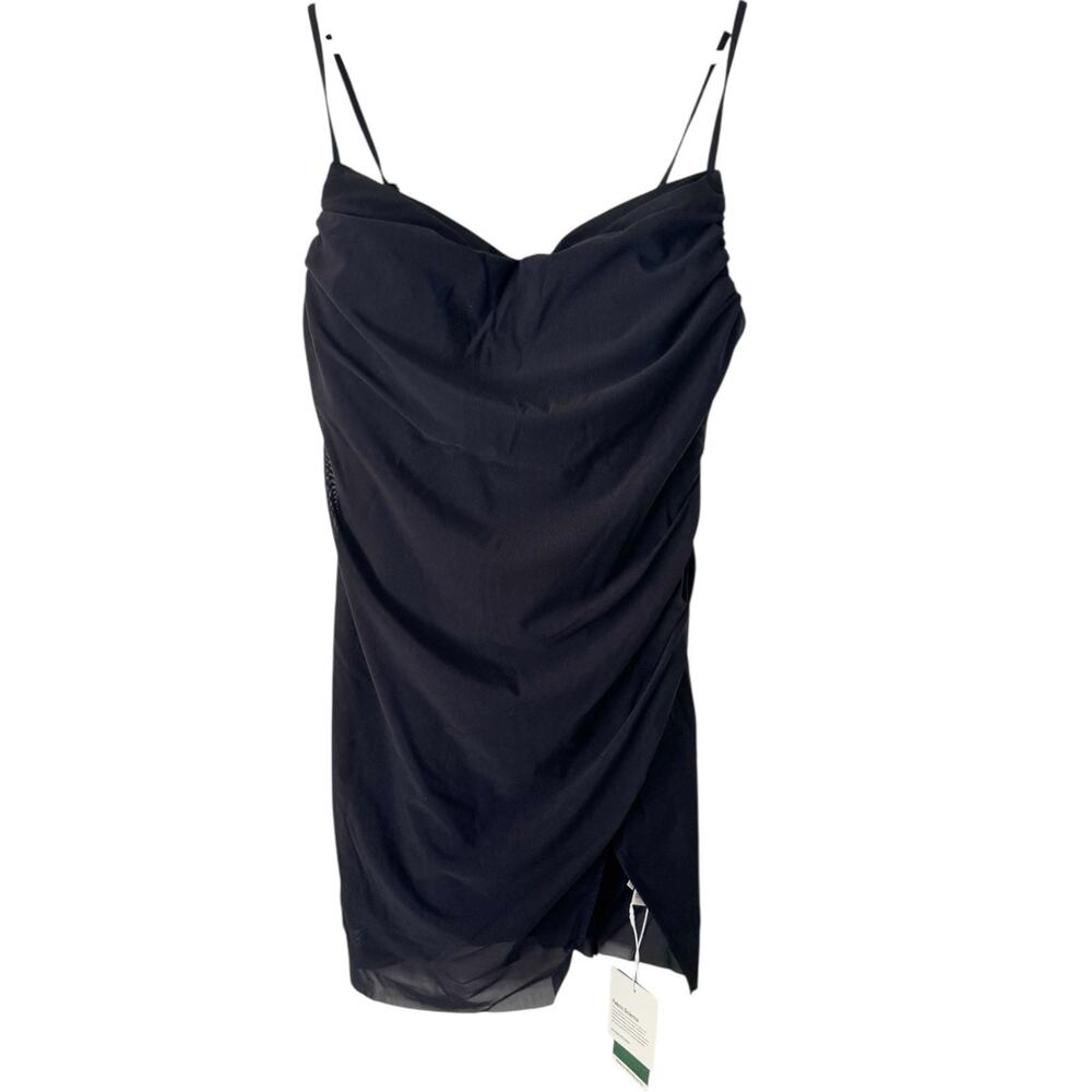 NWT Halara Black Chiffon Ruched Spaghetti Strap Mini Dress Size Large - Picture 2 of 6